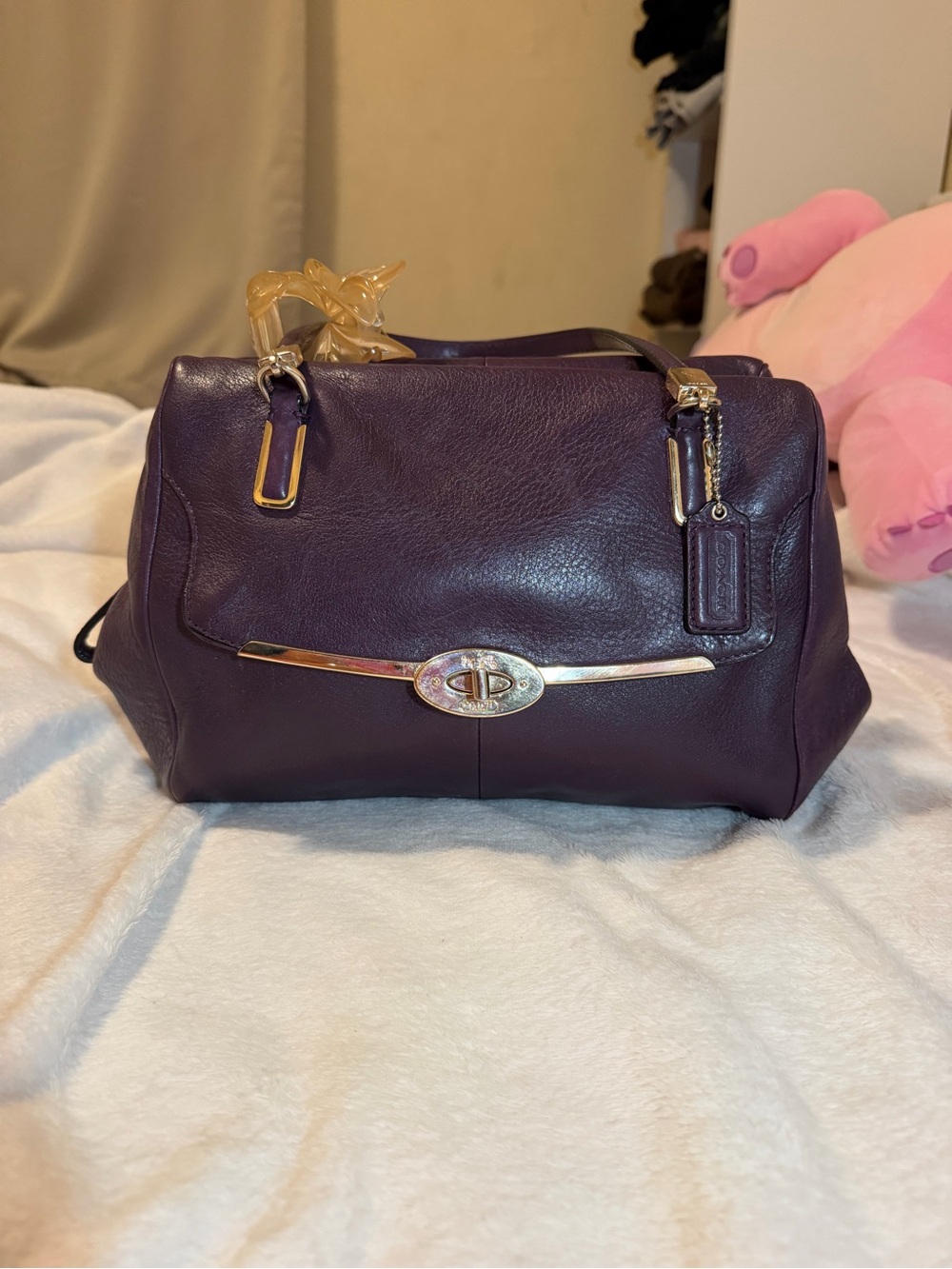 Coach Plum Leather Satchel with Gold-Tone Hardware